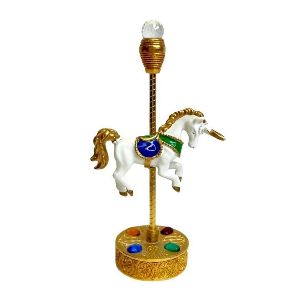 Vintage 1986 Spoontiques Gold Plated Pewter Carousel Unicorn Figurine Enamel - Picture 1 of 5